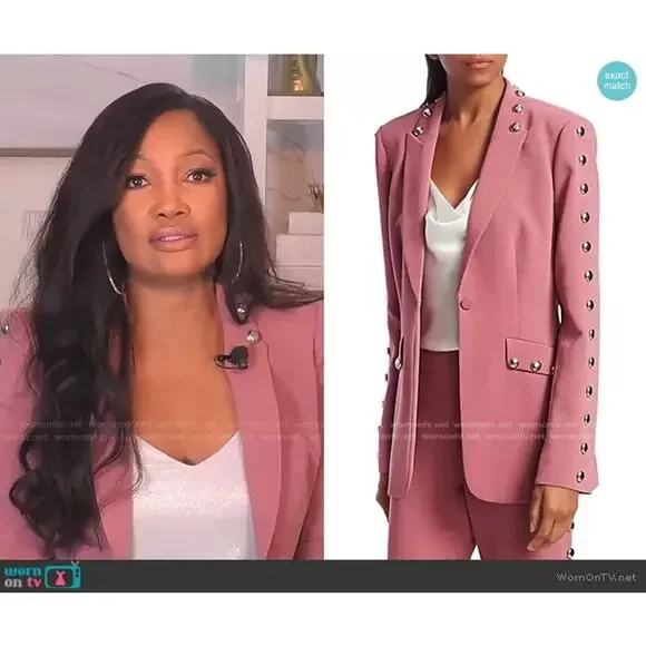 Cinq a Sept Dive Studded Crepe Pink Silver Single Button Blazer Jacket 4 NWT - Picture 7 of 10